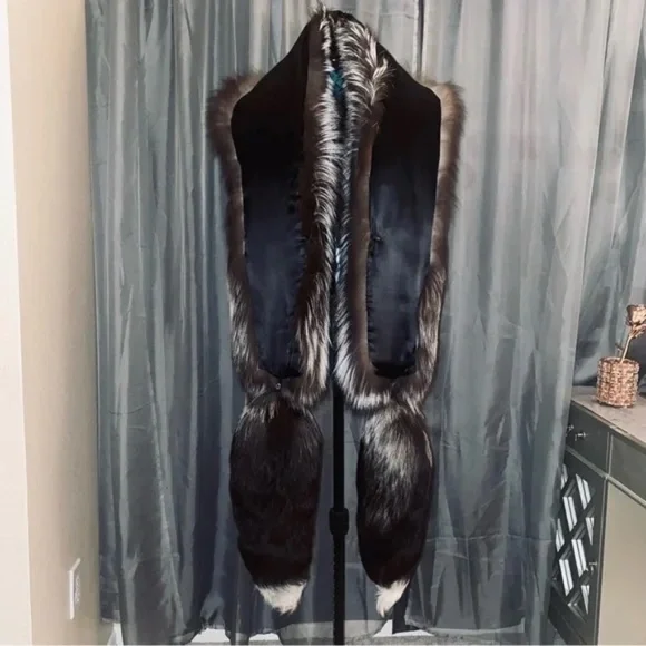 Genuine Saga Fox Fur Stole Wrap Scarf Bolero Jacket Coverup Opera Coat